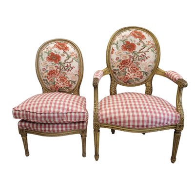 19th Century Napoleon III Louis XVI Armchair and Chair, France, Set of 2-NUC-2035323