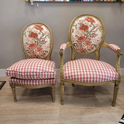 19th Century Napoleon III Louis XVI Armchair and Chair, France, Set of 2-NUC-2035323