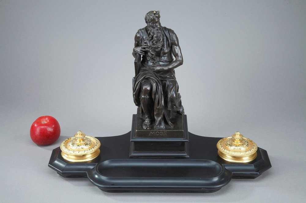 19th Century Napoleon III Marble Inkwell After Michelangelo's Moses