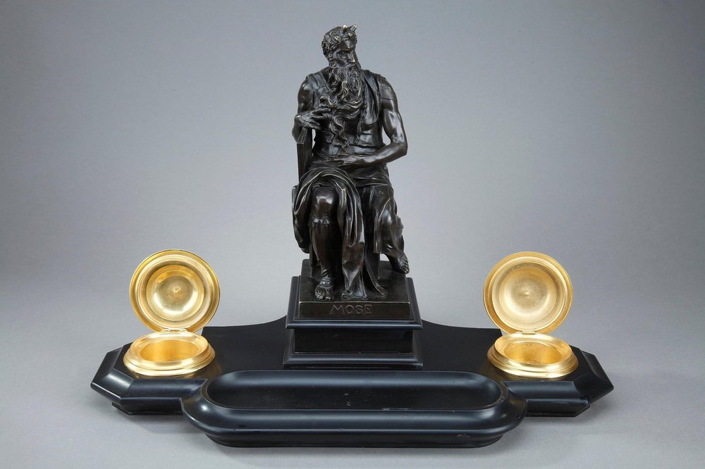 19th Century Napoleon III Marble Inkwell After Michelangelo's Moses