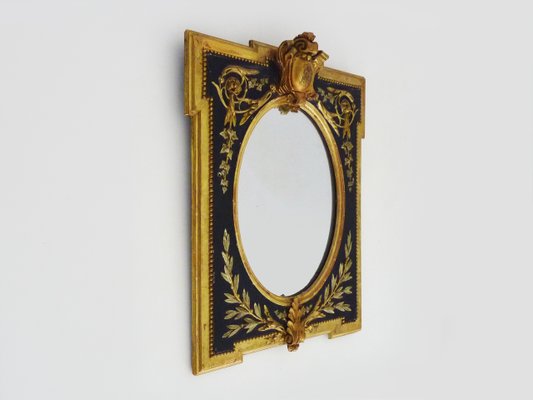 19th Century Napoleon III Oval Frame Mirror in Wood and Blackened Stucco with Golden Motifs-MZP-2019732