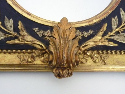 19th Century Napoleon III Oval Frame Mirror in Wood and Blackened Stucco with Golden Motifs-MZP-2019732