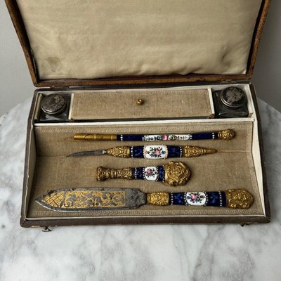 19th Century Napoleon III Writing Set in Blue Enamel-QKG-2017009