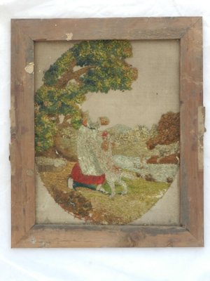 19th Century Needlepoint Depicting Child with Dog-ARU-1073198