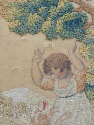 19th Century Needlepoint Depicting Child with Dog-ARU-1073198