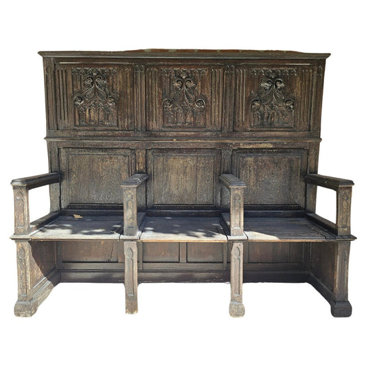 19th Century Neo-Gothic Wooden Bench, 1890s