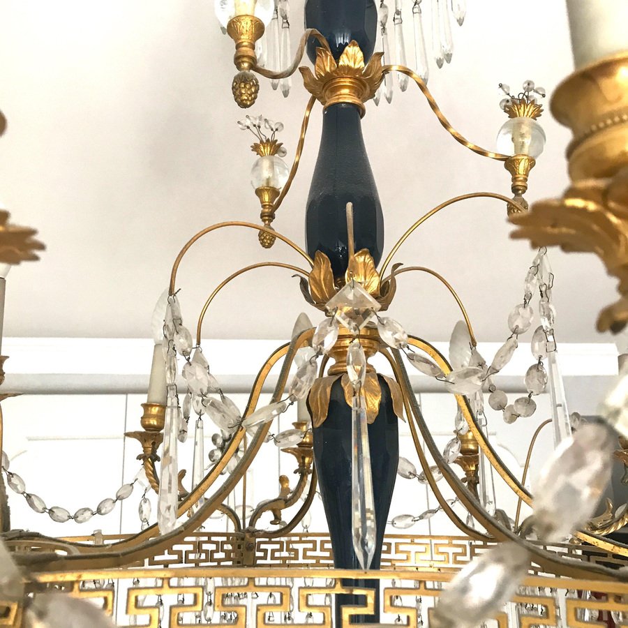 19th-Century Neoclassical Baltic Crystal and Gilt Bronze Chandelier