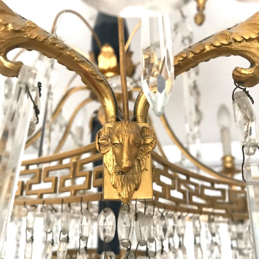 19th-Century Neoclassical Baltic Crystal and Gilt Bronze Chandelier