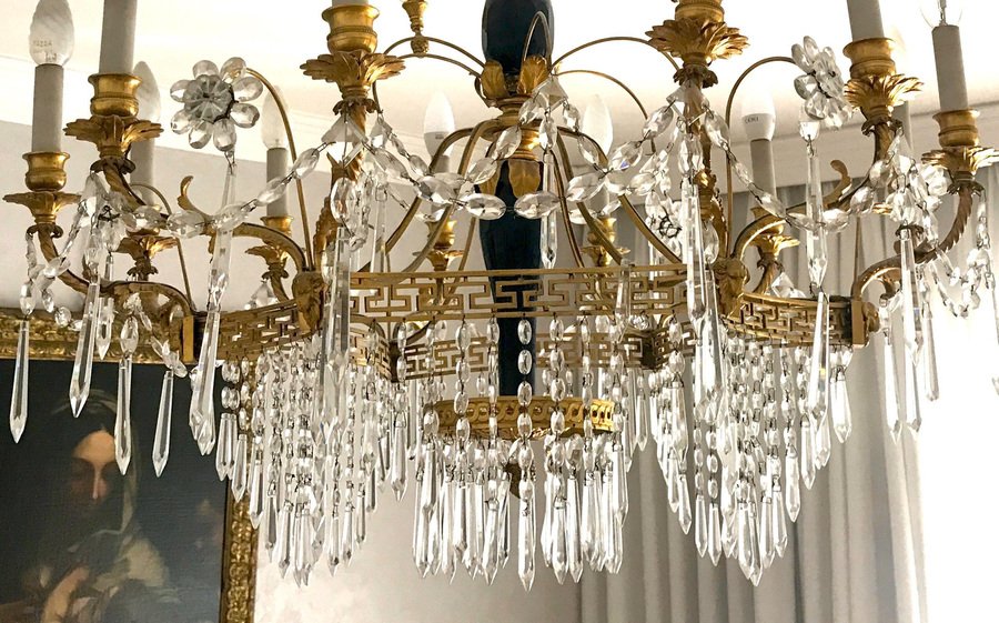 19th-Century Neoclassical Baltic Crystal and Gilt Bronze Chandelier