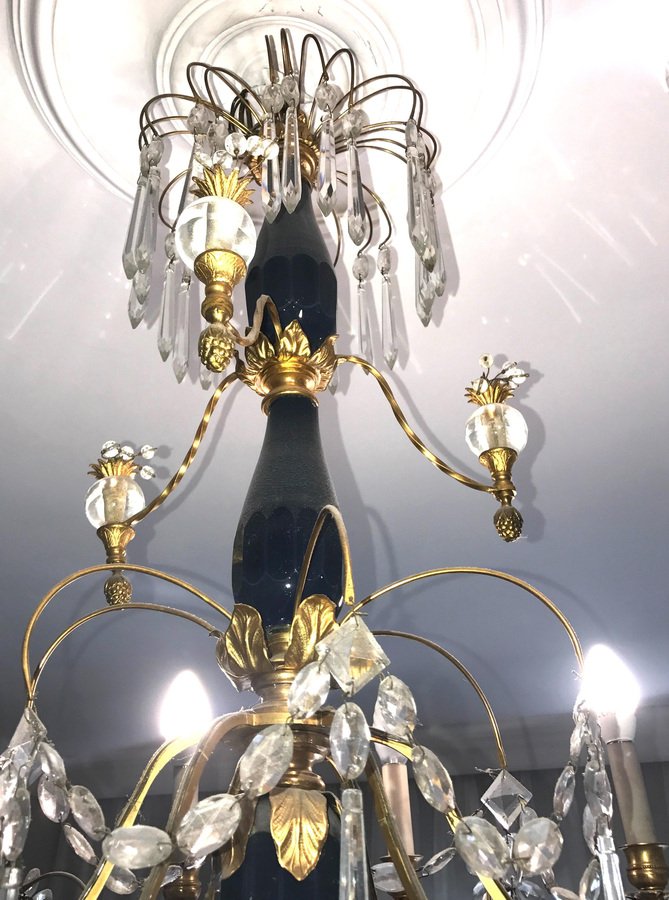 19th-Century Neoclassical Baltic Crystal and Gilt Bronze Chandelier