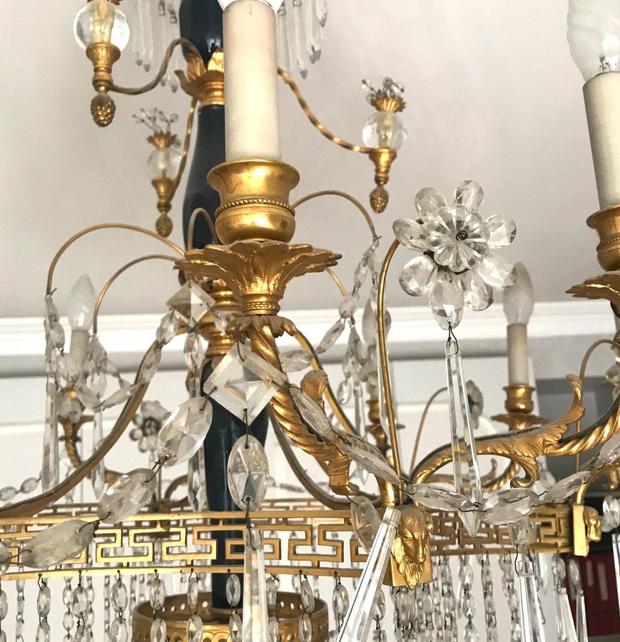 19th-Century Neoclassical Baltic Crystal and Gilt Bronze Chandelier