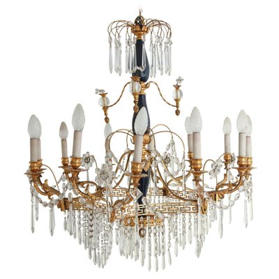 19th Century Neoclassical Crystal & Gilt Bronze 12-Light Chandelier-MBH-1032285