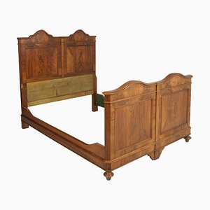 19th Century Neoclassical Solid Blond Walnut and Walnut Veneer Double Bed from Bassano Manufactures-NJV-660577