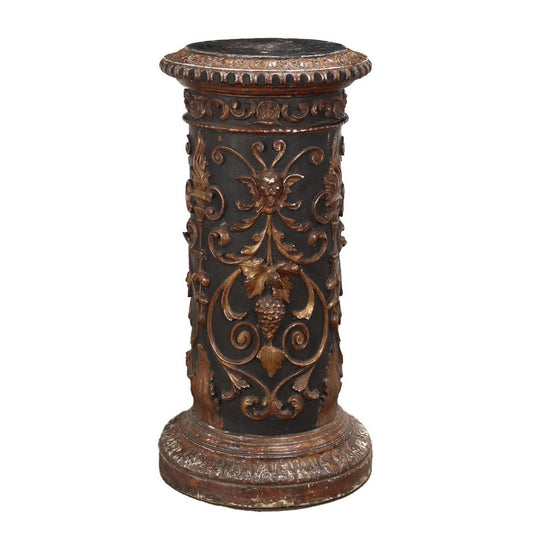 19th Century Neorenaissance Column Carved and Lacquered Wood