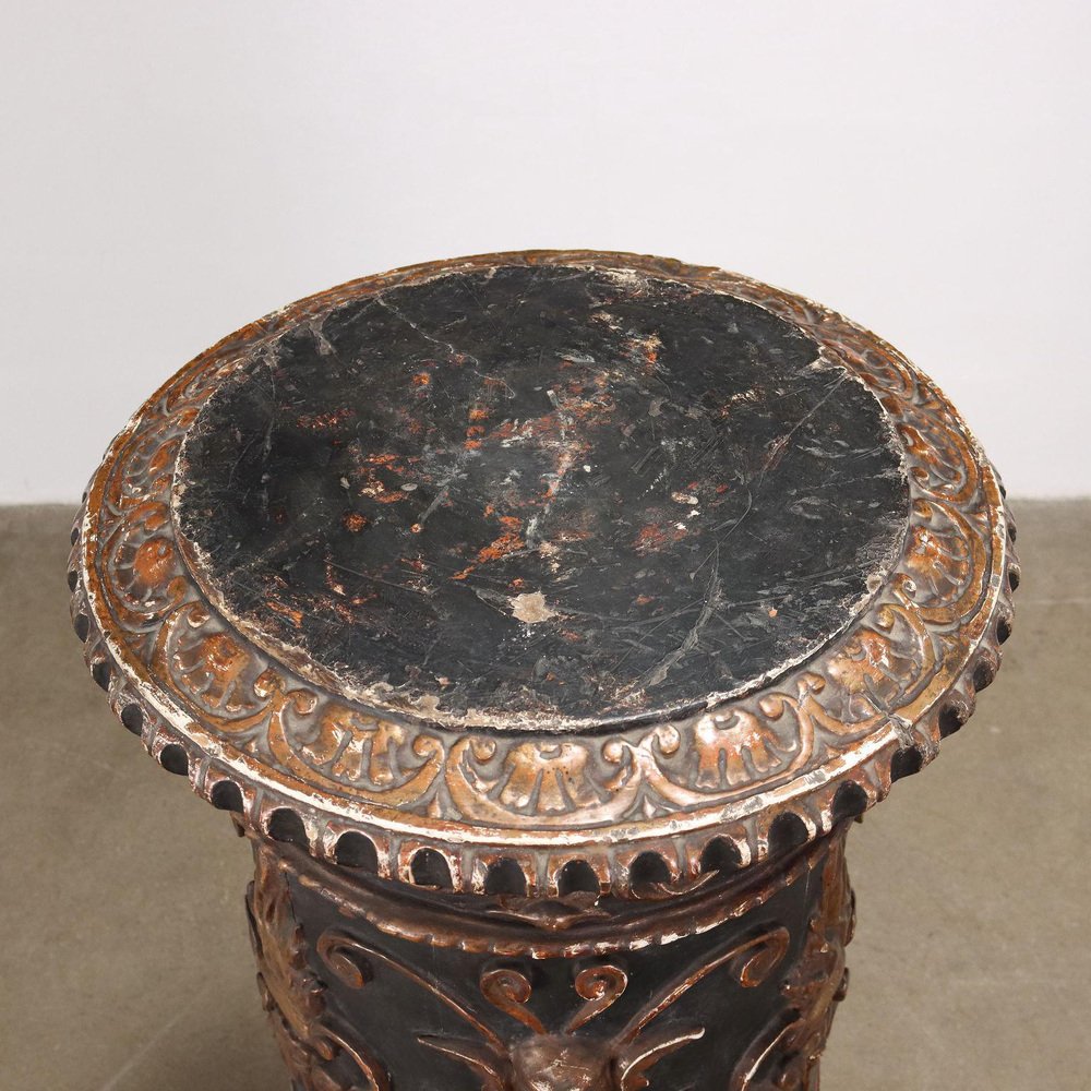 19th Century Neorenaissance Column Carved and Lacquered Wood