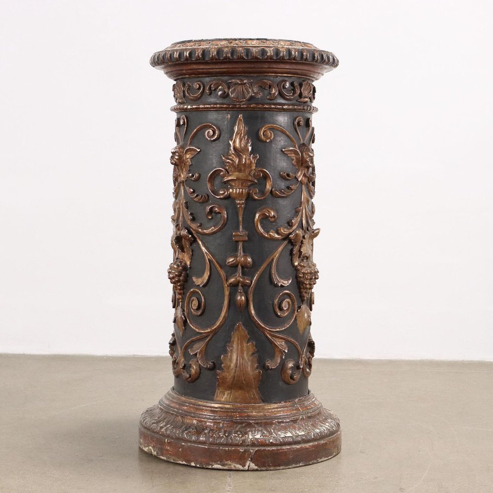 19th Century Neorenaissance Column Carved and Lacquered Wood