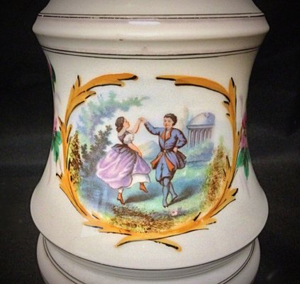 19th-Century Oil Lamp Floral & Couple in Faience-JZV-2036680