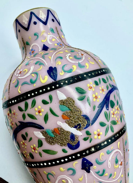 19th Century Opaline Glass Vase Thomas Webb,moroccan Pattern