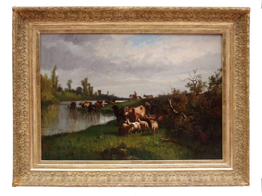 19th Century Pastoral Scene Oil on Canvas by Antonio Cortes