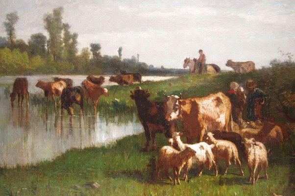 19th Century Pastoral Scene Oil on Canvas by Antonio Cortes