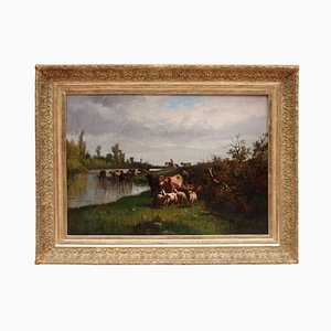 19th Century Pastoral Scene Oil on Canvas by Antonio Cortes-CEJ-626796