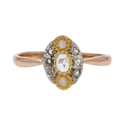 19th Century Pearl, Diamonds and 18 Karat Rose Gold Marquise Ring-OLU-948367