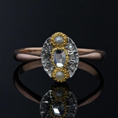 19th Century Pearl, Diamonds and 18 Karat Rose Gold Marquise Ring-OLU-948367