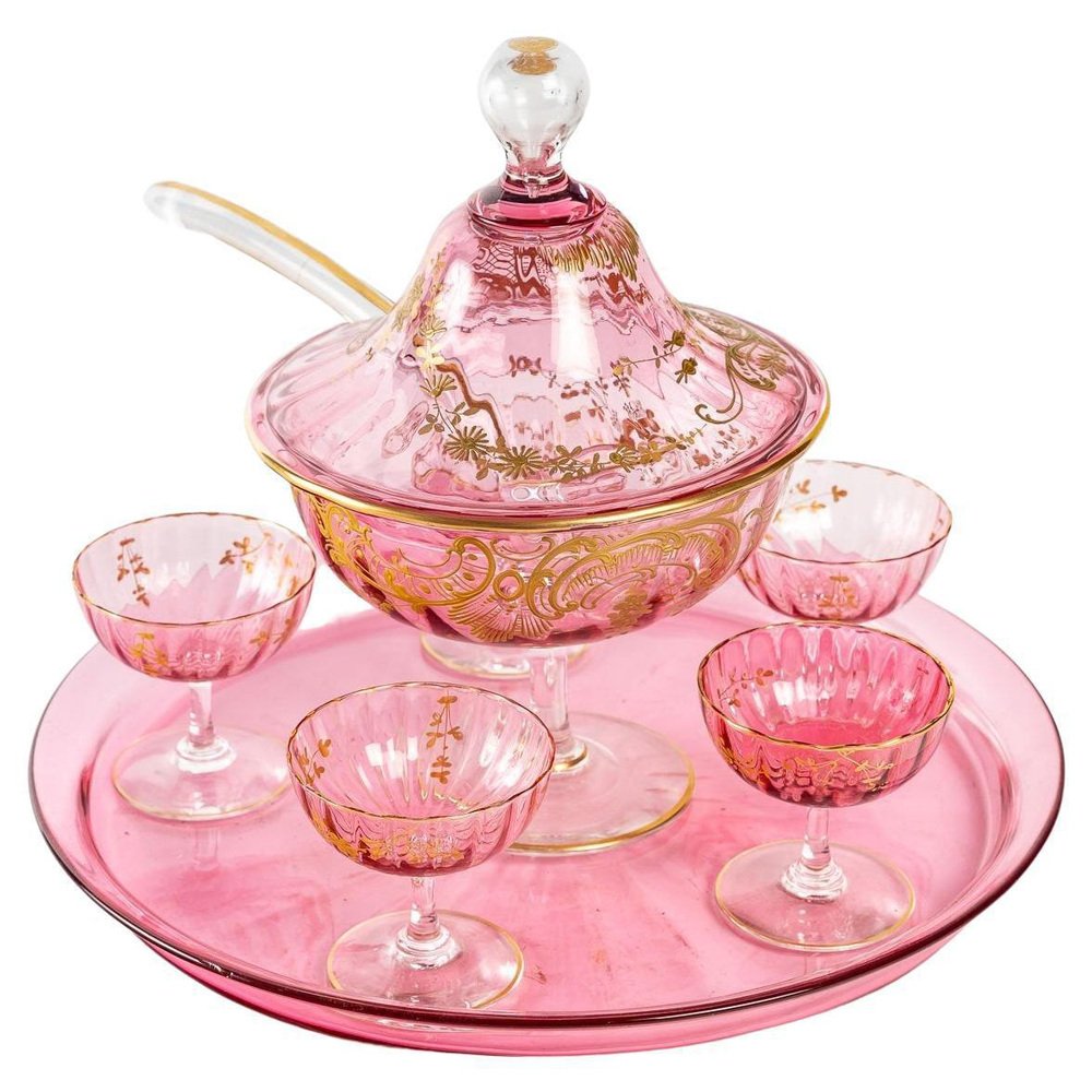 19th Century Pink Crystal Dinner Service