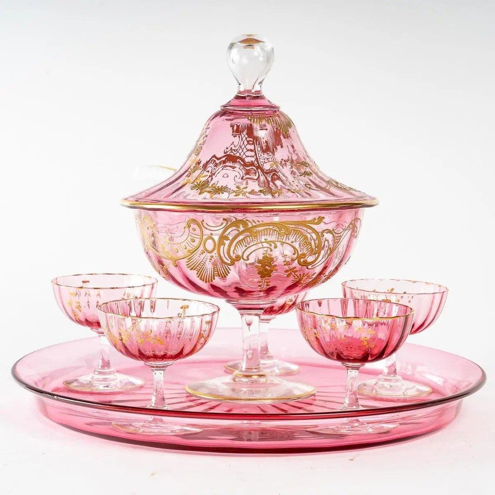 19th Century Pink Crystal Dinner Service