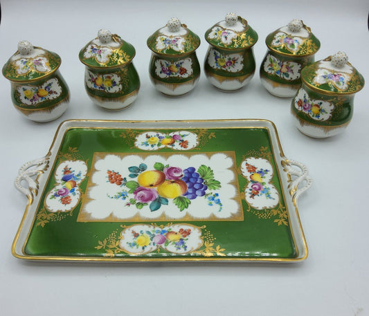 19th Century Porcelain Chocolate Cup Set with Tray, Set of 7