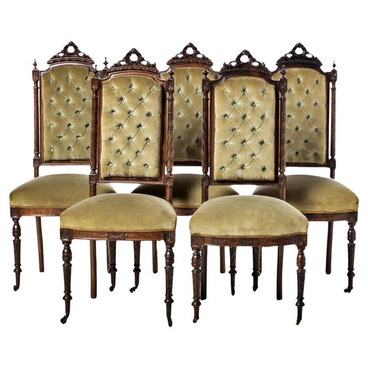 19th Century Portuguese Romantic Chairs, Set of 5