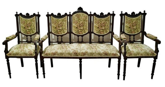 19th Century Portuguese Sofa and Armchairs, Set of 3