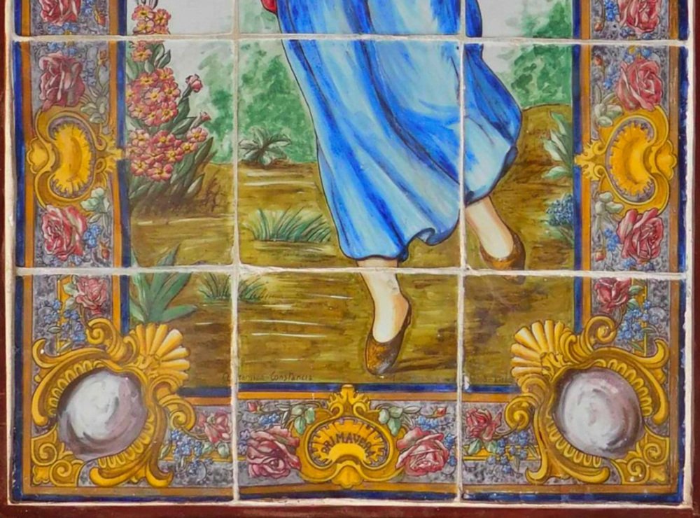 19th Century Portuguese Tiles Panel with Spring Time Decor, Set of 15