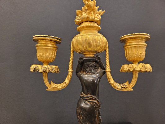 19th Century Putti Candleholders in Bronze, Ormolú and Marble, Set of 2-NUC-1813775