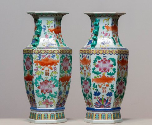 19th Century Qing Dynasty Matching Chinese Famille Rose Vases, Set of 2-JE-1364450