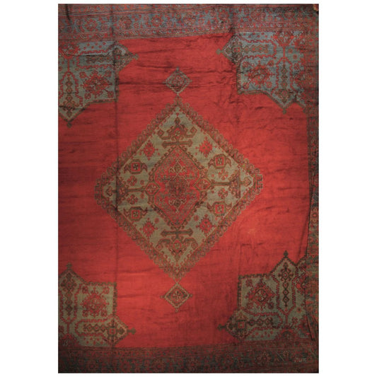 19th Century Red and Green Square Turkish Anatolian Rug