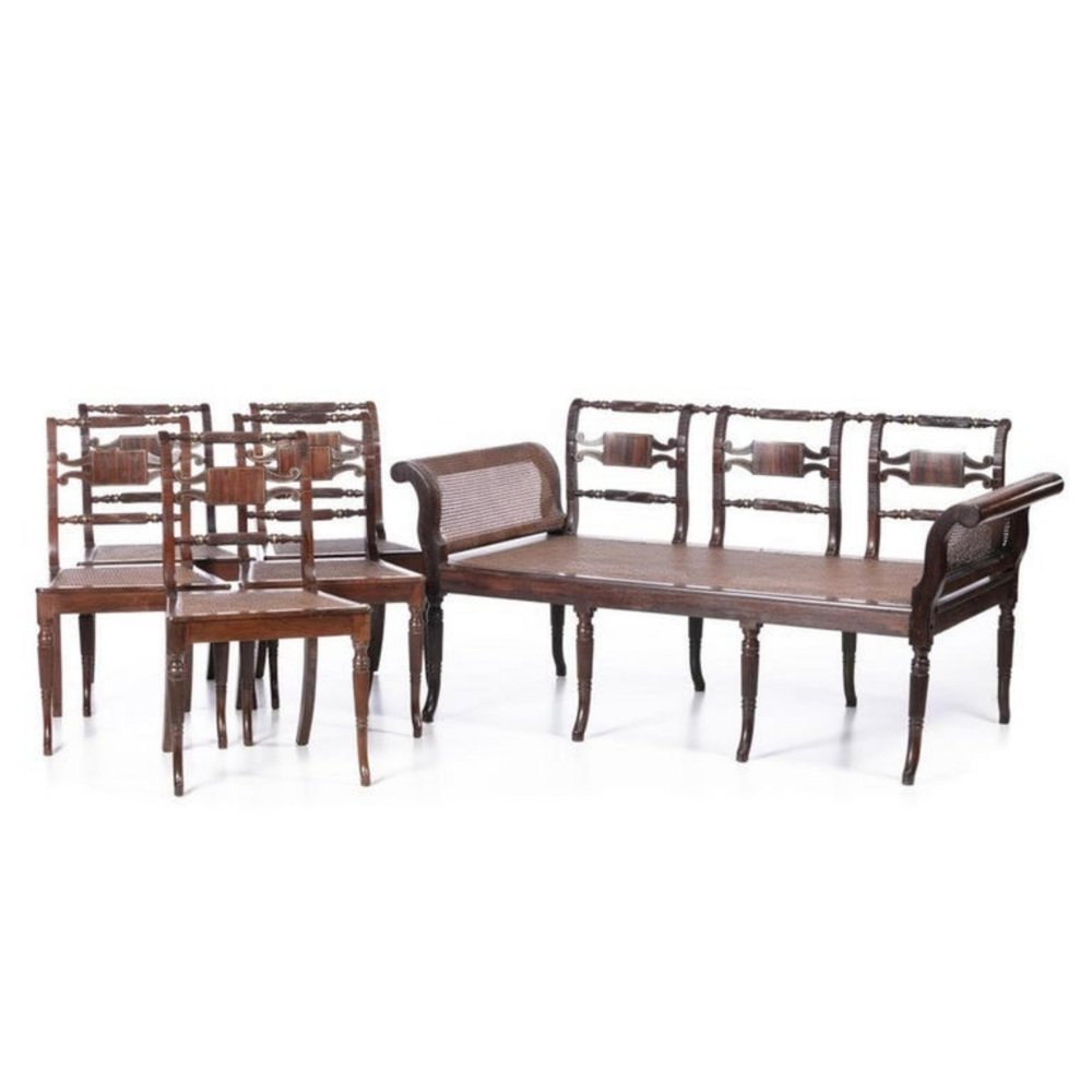 19th Century Regency Sofa and Chairs in Rosewood Wood, Set of 6