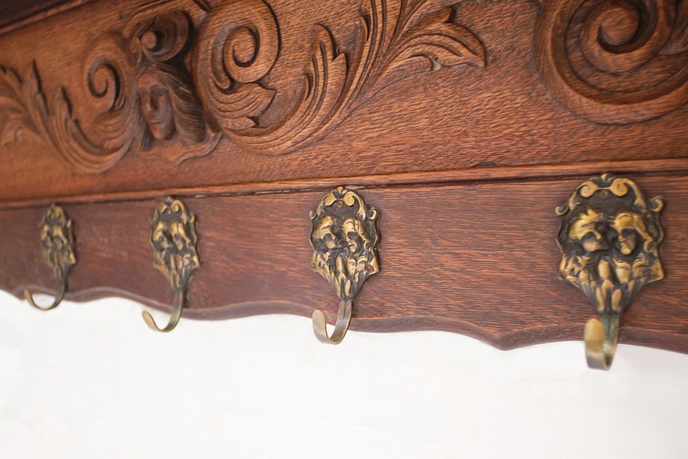 19th Century Renaissance Coat Rack in Oak