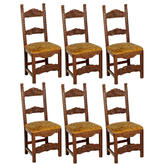 19th Century Renaissance Style Carved Walnut Dining Chairs, Set of 6