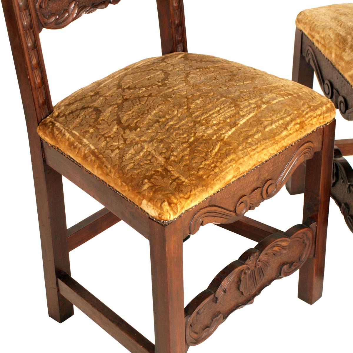 19th Century Renaissance Style Carved Walnut Dining Chairs, Set of 6