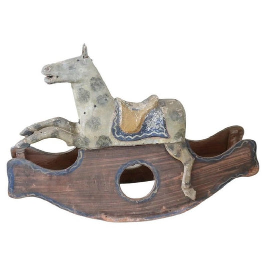 19th Century Rocking Horse in Painted Wood and Paper Mache