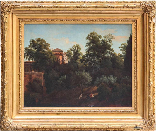 19th Century Roman Landscape Oil on Canvas with Giltwood Frame, 1830