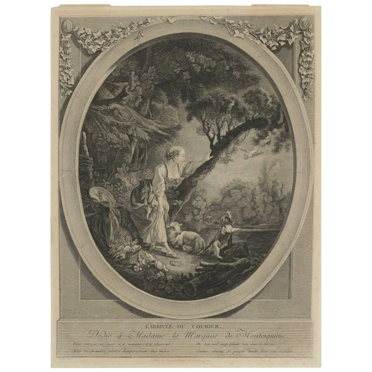 19th Century Romantic Steel L’arrive Du Courrier Engraving