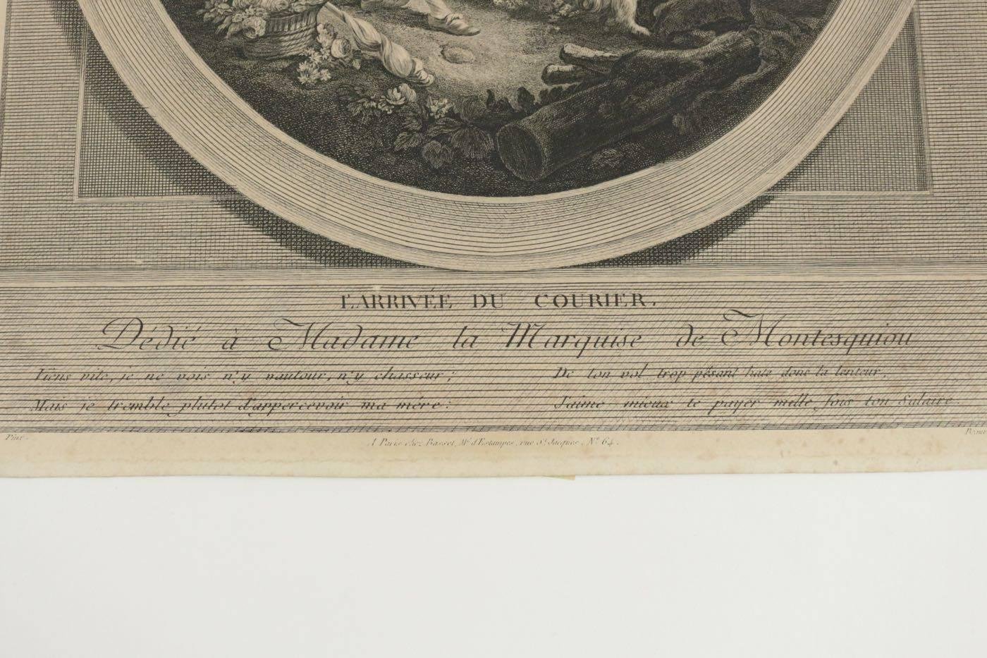 19th Century Romantic Steel L’arrive Du Courrier Engraving