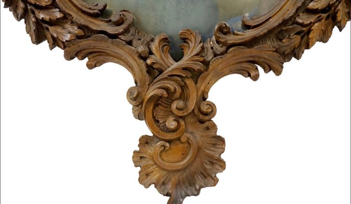 19th Century Sagomated Wooden Mirror in Carved Wooden Leaves and Flowers-FOI-1737214