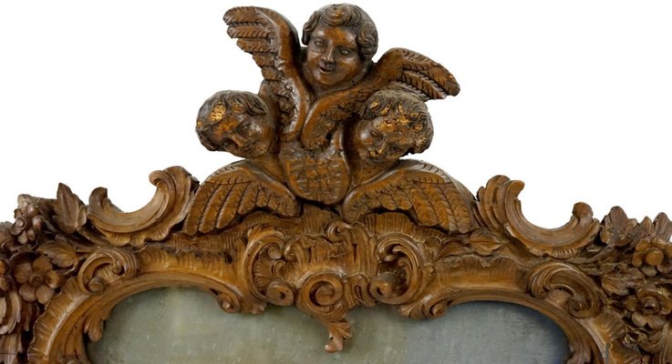 19th Century Sagomated Wooden Mirror in Carved Wooden Leaves and Flowers-FOI-1737214