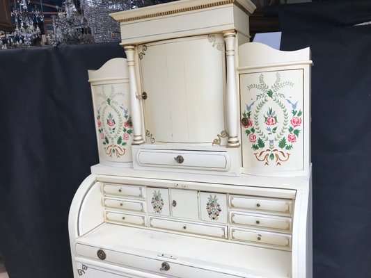 19th Century Scandinavian Hand-Painted Ecru Secretary Desk-WQQ-1174751