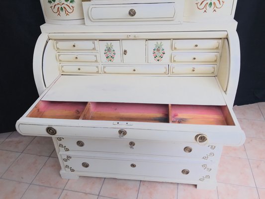 19th Century Scandinavian Hand-Painted Ecru Secretary Desk-WQQ-1174751