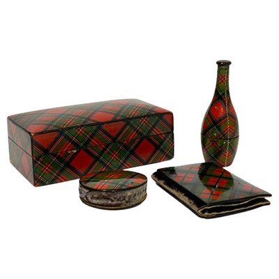 19th Century Scottish Sewing Set of Tartan Ware, Set of 4-UCH-1224370