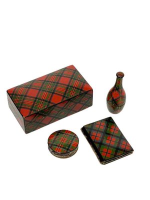 19th Century Scottish Sewing Set of Tartan Ware, Set of 4-UCH-1224370